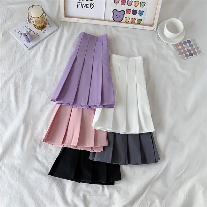 High Waist Cute Simple Pleated Short Light Skirt-Enchanted peach