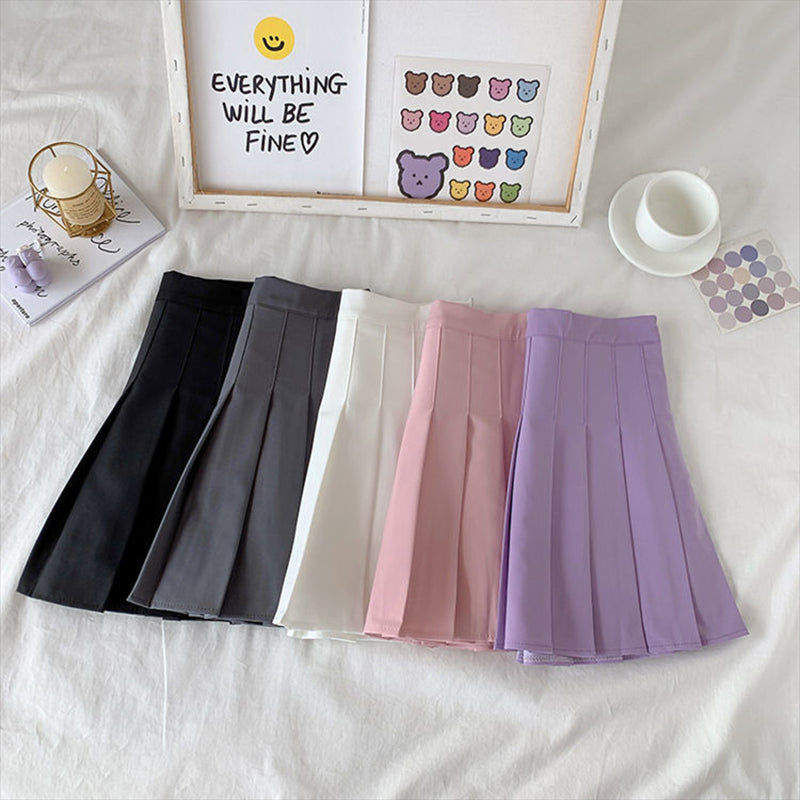 High Waist Cute Simple Pleated Short Light Skirt-Enchanted peach