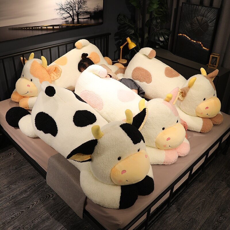 Huge Fluffy Lovely Milk Cow Plushies-Enchanted peach