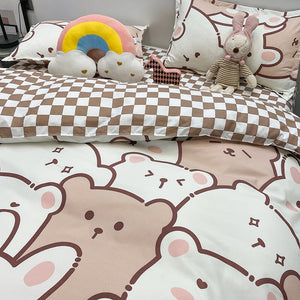 Hundreds of Kawaii Bear Bunny Bedding Set-Enchanted peach