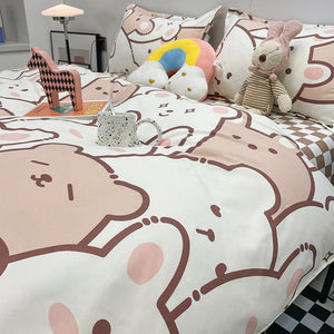 Hundreds of Kawaii Bear Bunny Bedding Set-Enchanted peach