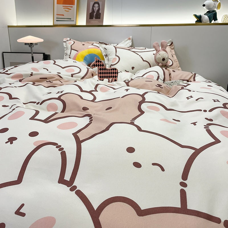 Hundreds of Kawaii Bear Bunny Bedding Set-Enchanted peach