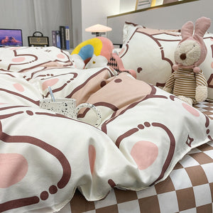 Hundreds of Kawaii Bear Bunny Bedding Set-Enchanted peach