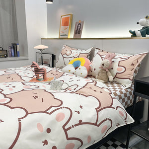 Hundreds of Kawaii Bear Bunny Bedding Set-Enchanted peach