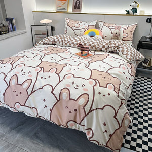 Hundreds of Kawaii Bear Bunny Bedding Set-Enchanted peach