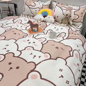 Hundreds of Kawaii Bear Bunny Bedding Set-Enchanted peach