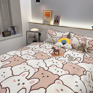 Hundreds of Kawaii Bear Bunny Bedding Set-Enchanted peach