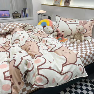 Hundreds of Kawaii Bear Bunny Bedding Set-Enchanted peach