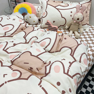 Hundreds of Kawaii Bear Bunny Bedding Set-Enchanted peach