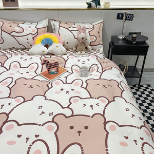 Hundreds of Kawaii Bear Bunny Bedding Set-Enchanted peach