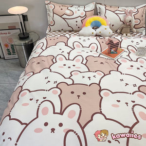 Hundreds of Kawaii Bear Bunny Bedding Set-Enchanted peach