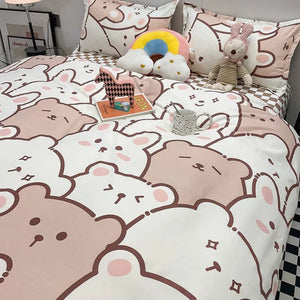 Hundreds of Kawaii Bear Bunny Bedding Set-Enchanted peach