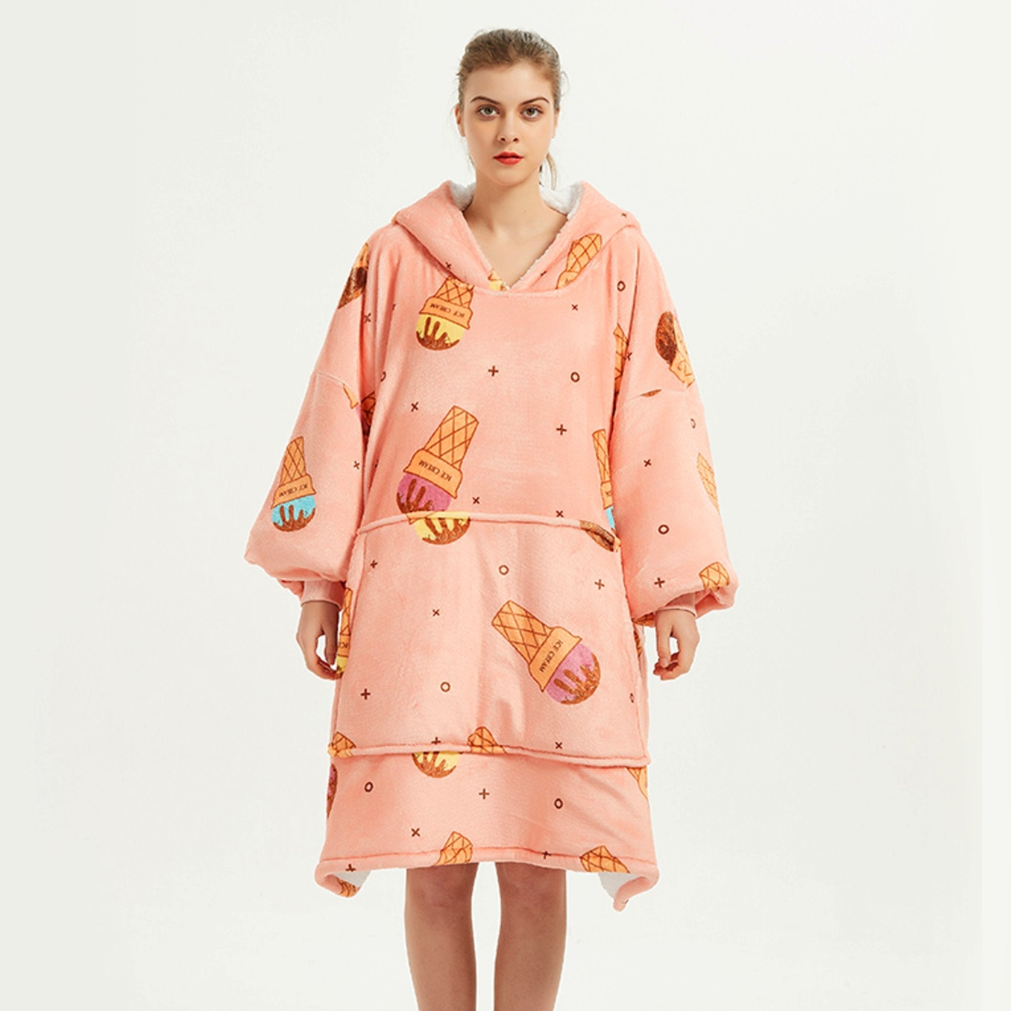 Ice Cream Coral Oversized Blanket Hoodie for Adults & Children-Enchanted peach