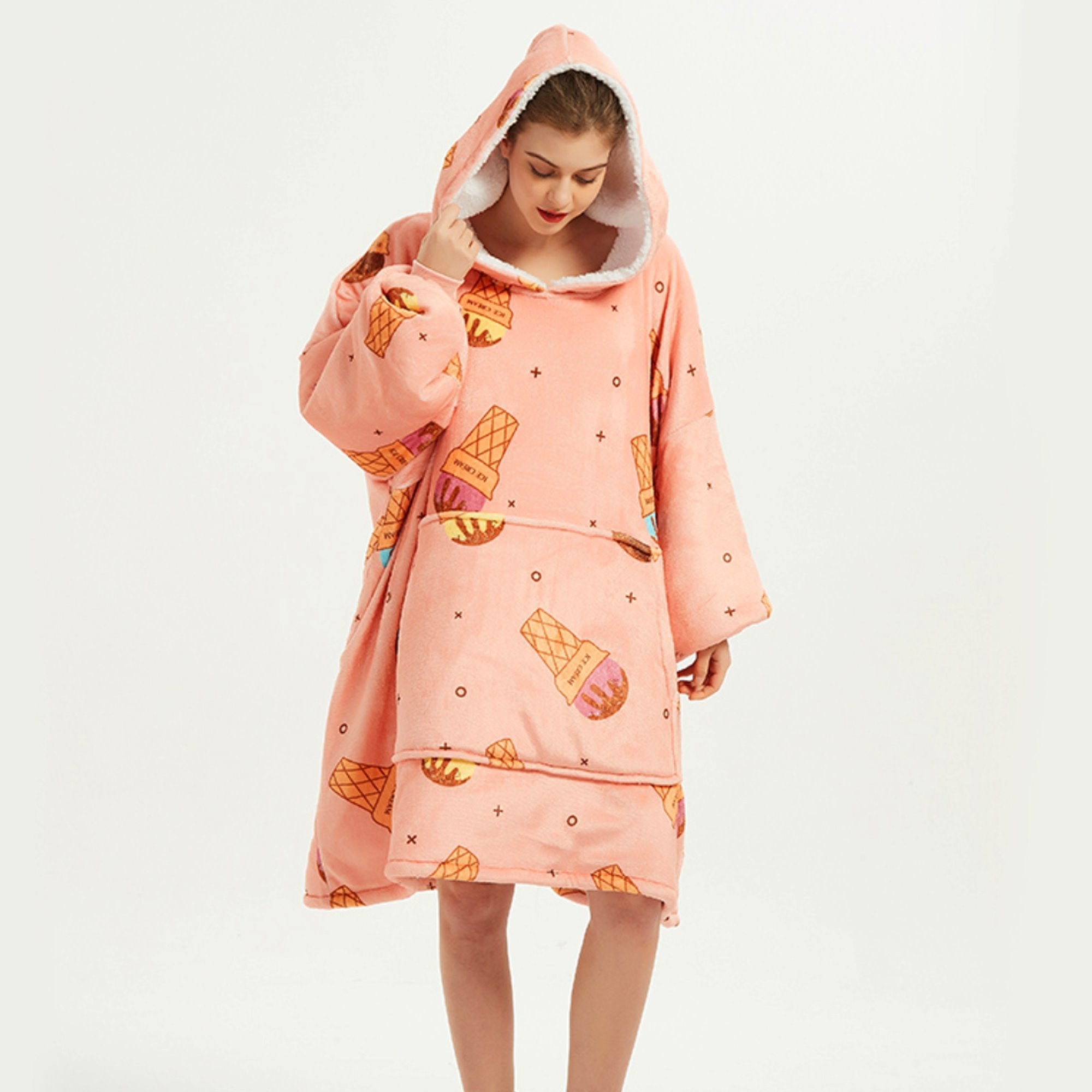 Ice Cream Coral Oversized Blanket Hoodie for Adults & Children-Enchanted peach