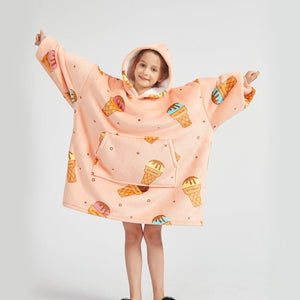 Ice Cream Coral Oversized Blanket Hoodie for Adults & Children-Enchanted peach