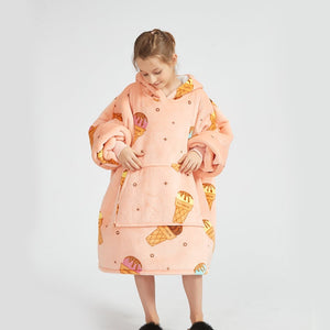 Ice Cream Coral Oversized Blanket Hoodie for Adults & Children-Enchanted peach