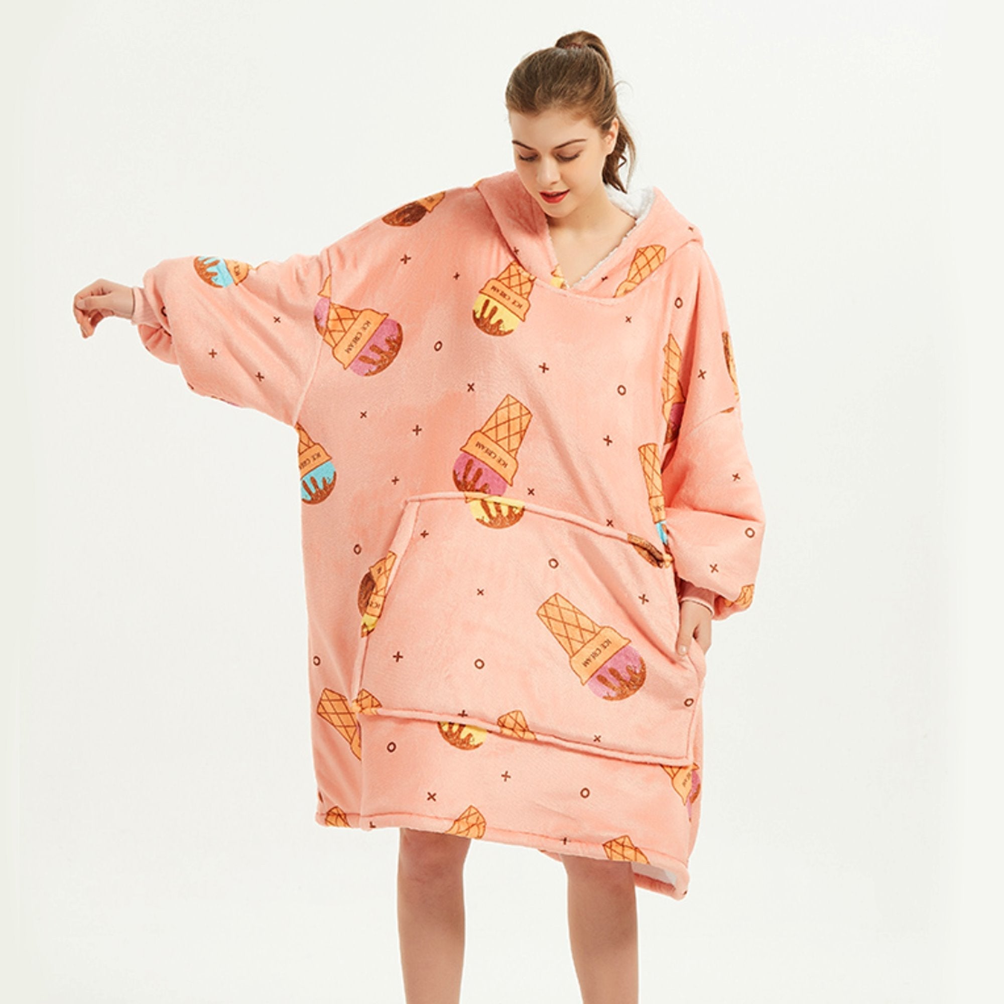 Ice Cream Coral Oversized Blanket Hoodie for Adults & Children-Enchanted peach