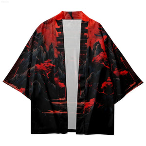 Japanes-themed Gloomy Path to Pagoda Unisex Kimono-Enchanted peach