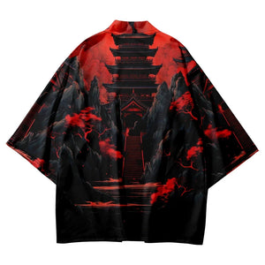 Japanes-themed Gloomy Path to Pagoda Unisex Kimono-Enchanted peach