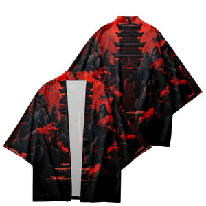 Japanes-themed Gloomy Path to Pagoda Unisex Kimono-Enchanted peach