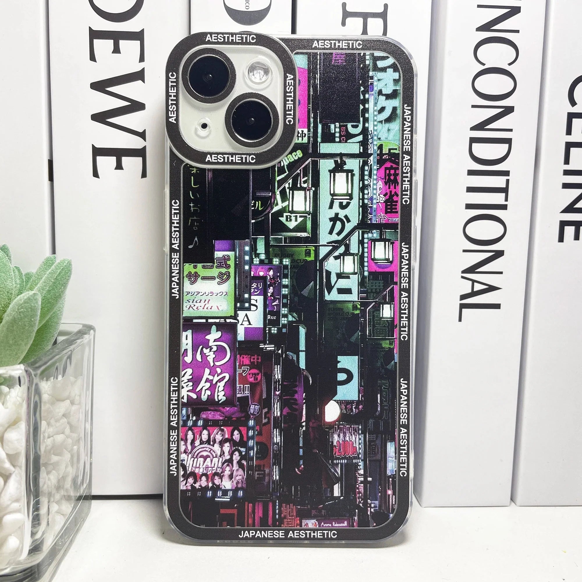 Japanese Aesthetic Tokyo Neon Lights Black Hues iPhone Case-Enchanted peach