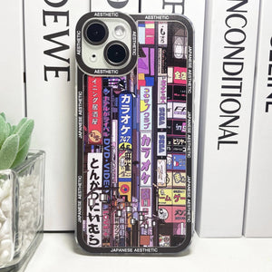 Japanese Aesthetic Tokyo Neon Lights Black Hues iPhone Case-Enchanted peach