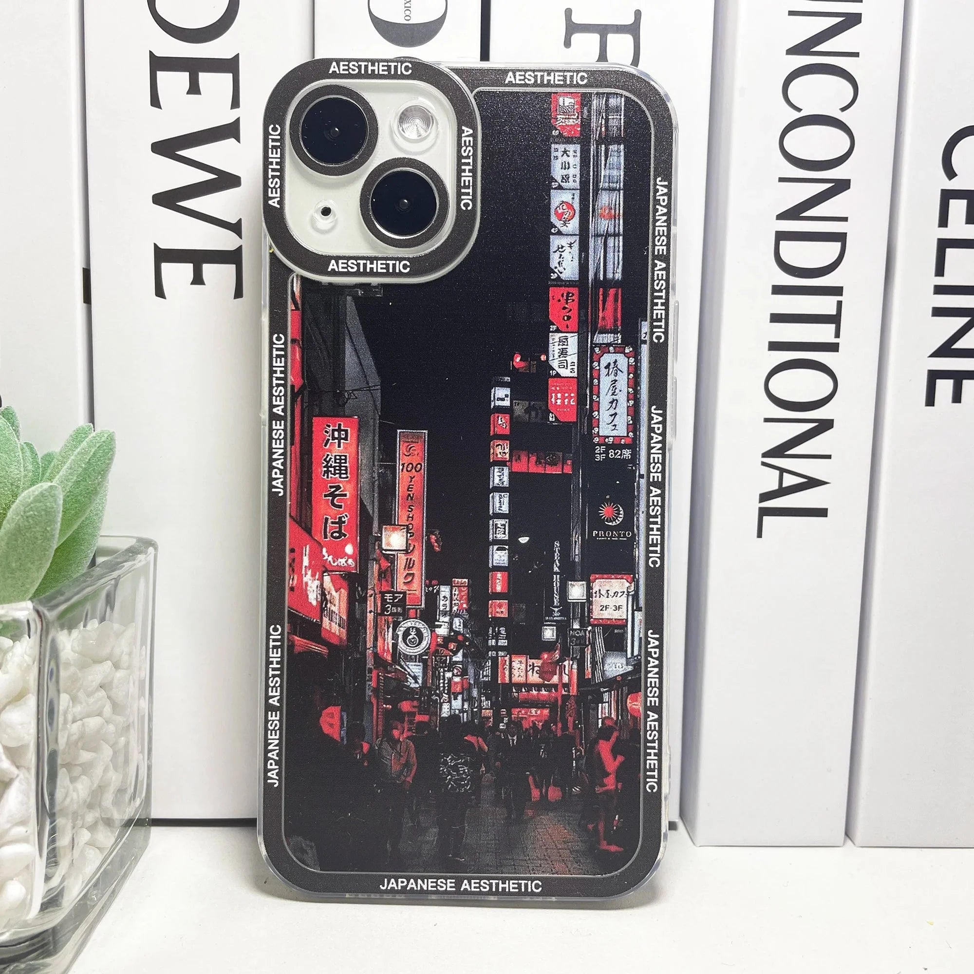 Japanese Aesthetic Tokyo Neon Lights Black Hues iPhone Case-Enchanted peach