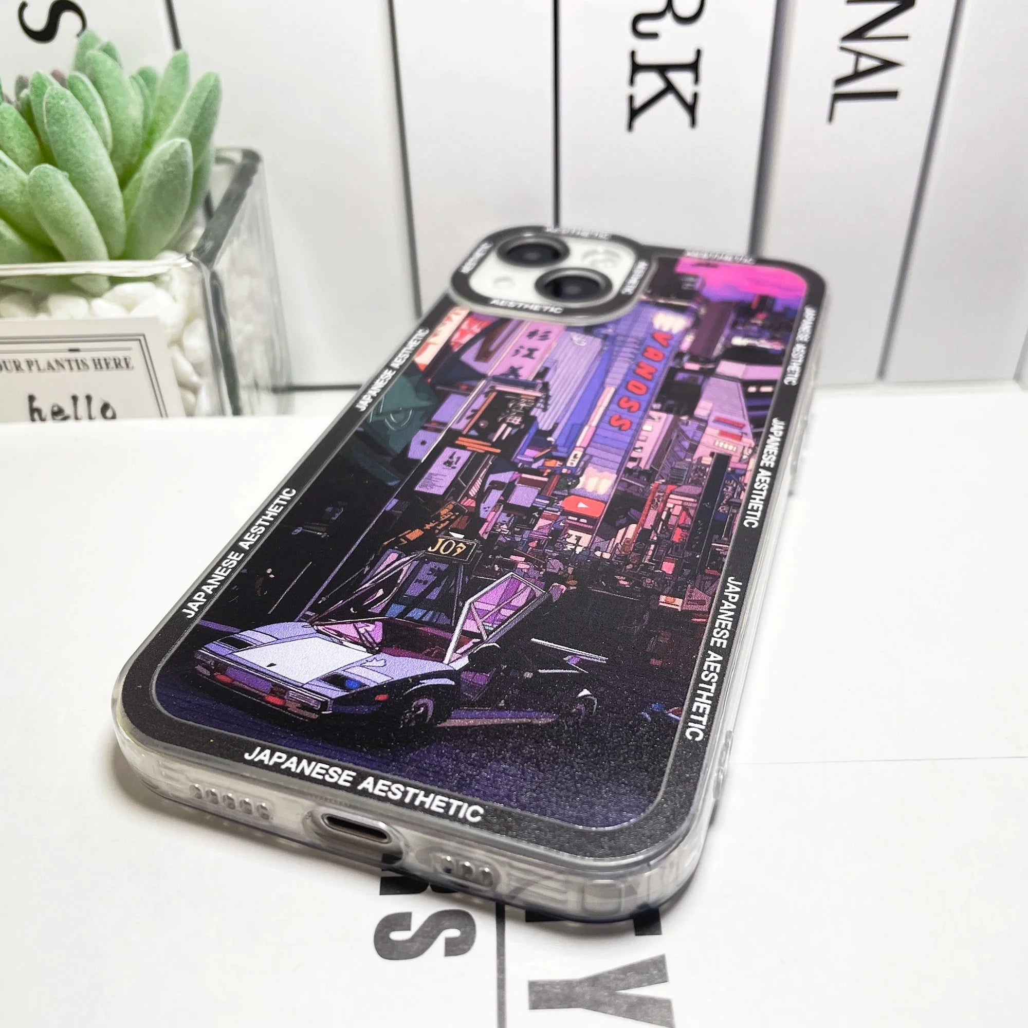 Japanese Aesthetic Tokyo Neon Lights Black Hues iPhone Case-Enchanted peach