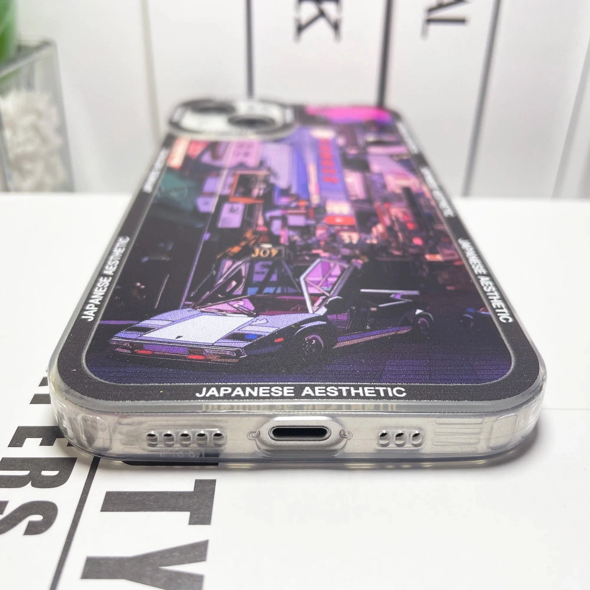 Japanese Aesthetic Tokyo Neon Lights Purple Hues iPhone Case-Enchanted peach