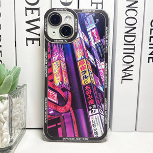 Japanese Aesthetic Tokyo Neon Lights Purple Hues iPhone Case-Enchanted peach