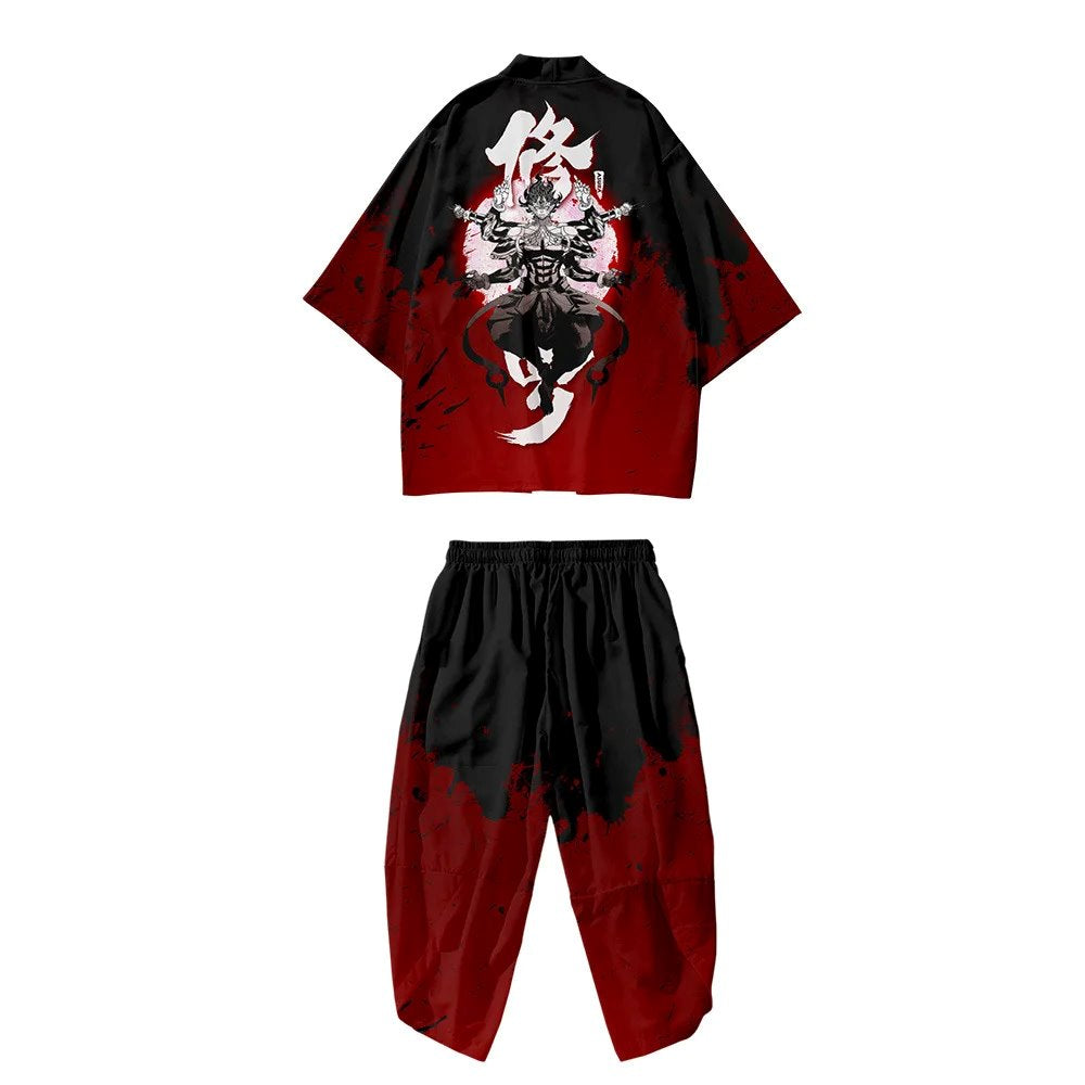 Japanese Anime Asura Blades Men Two-Piece Kimono Yukata Top & Pants Sets-Enchanted peach