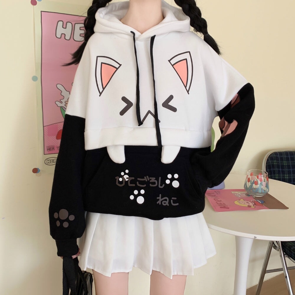 Japanese Anime Cat Hoodie-Enchanted peach