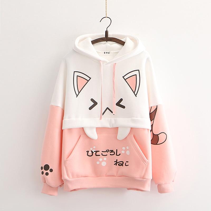 Japanese Anime Cat Hoodie-Enchanted peach