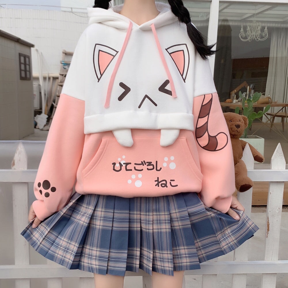 Japanese Anime Cat Hoodie-Enchanted peach