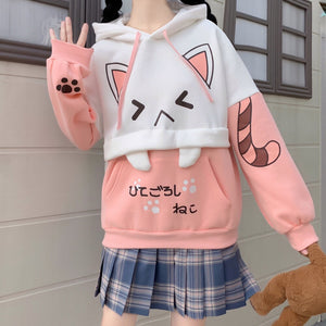 Japanese Anime Cat Hoodie-Enchanted peach