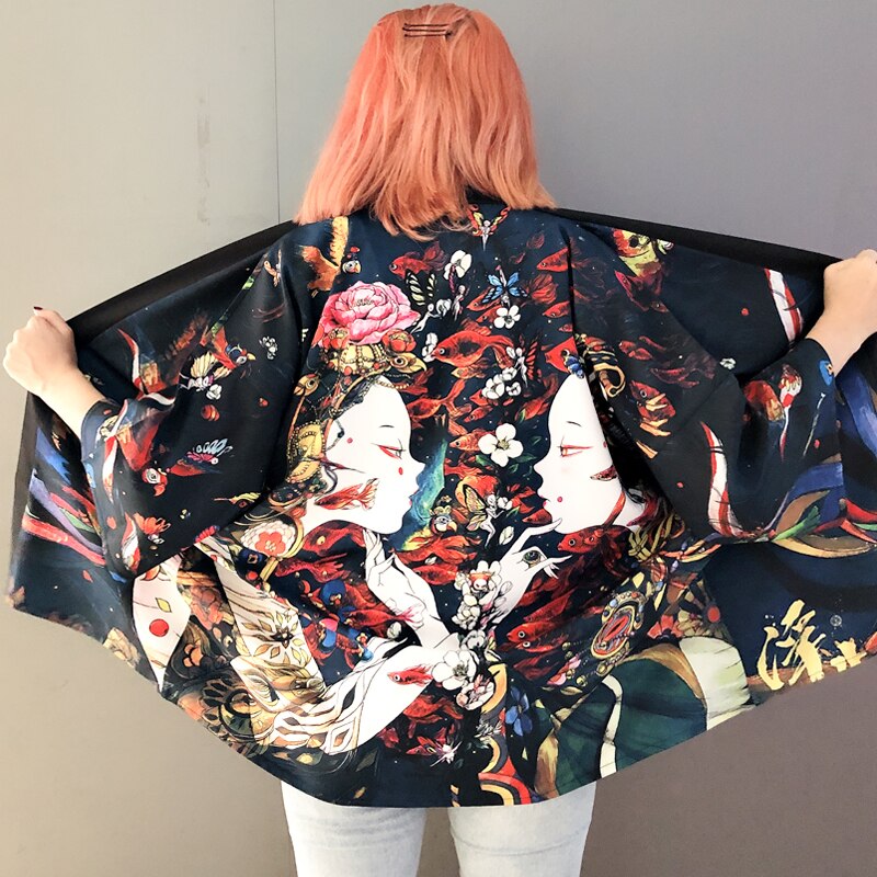 Japanese Art Fancy Kimono Cardigan Robe Short-Enchanted peach