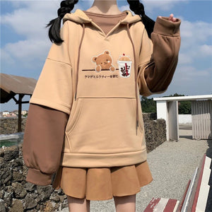 Japanese Bubble Tea Bear Hoodies-Enchanted peach