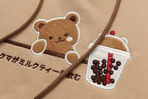 Japanese Bubble Tea Bear Hoodies-Enchanted peach