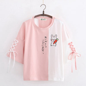 Japanese Bunny Carrot Loose Short-Sleeve Tee-Enchanted peach