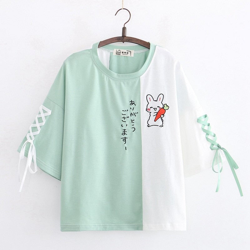 Japanese Bunny Carrot Loose Short-Sleeve Tee-Enchanted peach