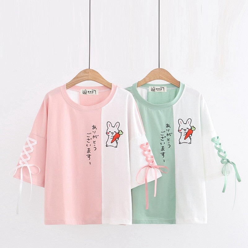 Japanese Bunny Carrot Loose Short-Sleeve Tee-Enchanted peach