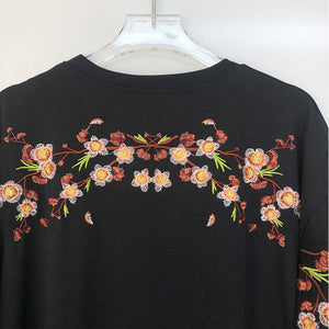 Japanese Cherry Blossoms Embroidery Tee-Enchanted peach