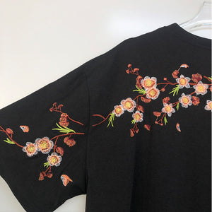 Japanese Cherry Blossoms Embroidery Tee-Enchanted peach