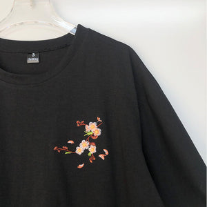 Japanese Cherry Blossoms Embroidery Tee-Enchanted peach