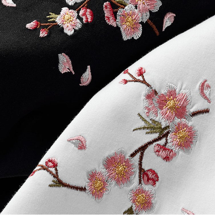 Japanese Cherry Blossoms Embroidery Tee-Enchanted peach