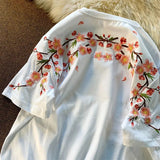 Japanese Cherry Blossoms Embroidery Tee-Enchanted peach