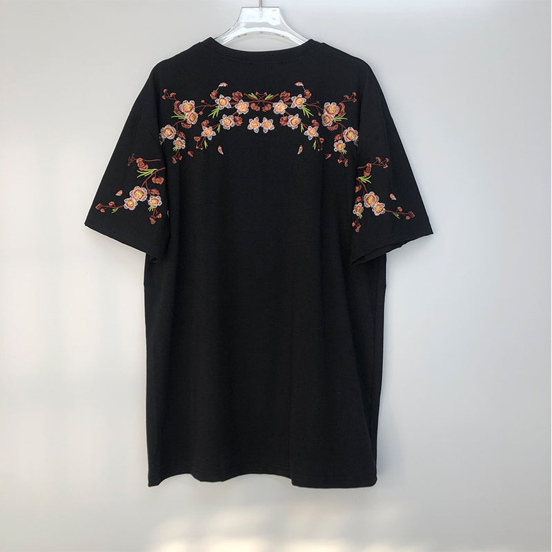 Japanese Cherry Blossoms Embroidery Tee-Enchanted peach