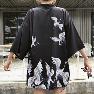 Japanese Classic Crane Design Kimono-Enchanted peach