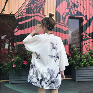 Japanese Classic Crane Design Kimono-Enchanted peach