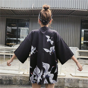 Japanese Classic Crane Design Kimono-Enchanted peach